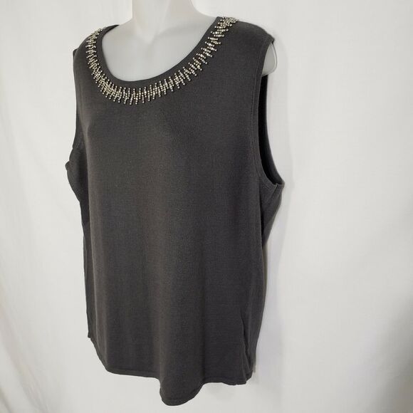 Preston & York Women's Tank Top Size XL Gray Embellished Beaded Knit Rabbit Hair - Picture 5 of 8